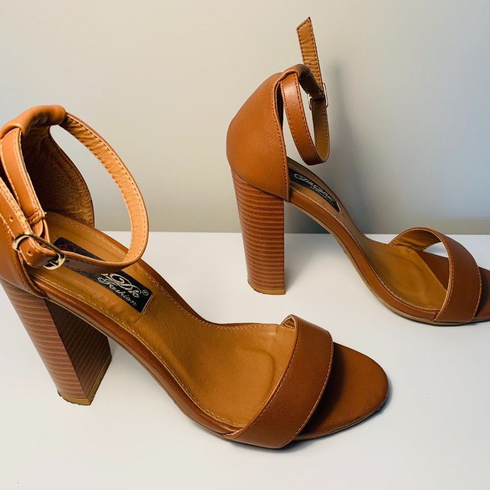 Brown Ankle Strap Block Heel